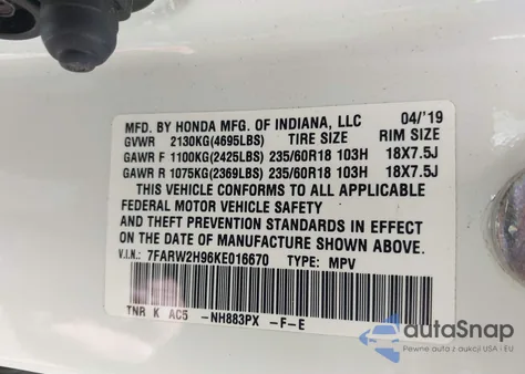 2019 Honda Cr-V Touring from USA, damaged, VIN 7FARW2H96KE016670